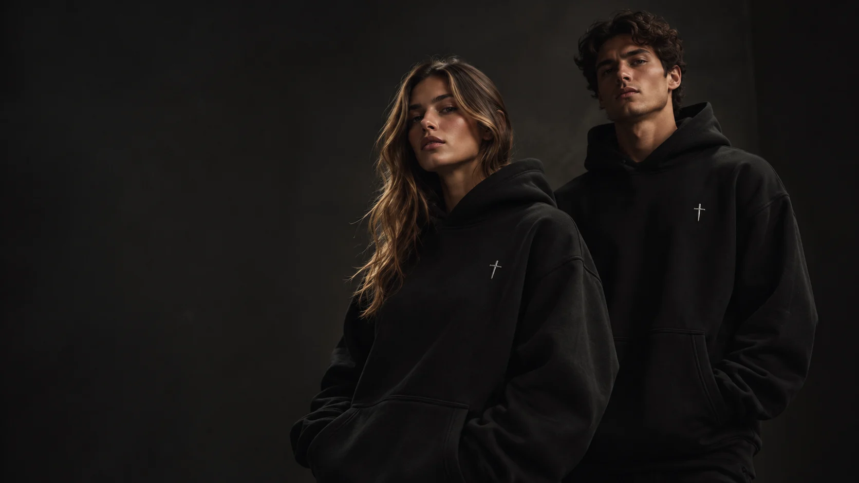 VIA campaign concept: two people wearing black hoodies