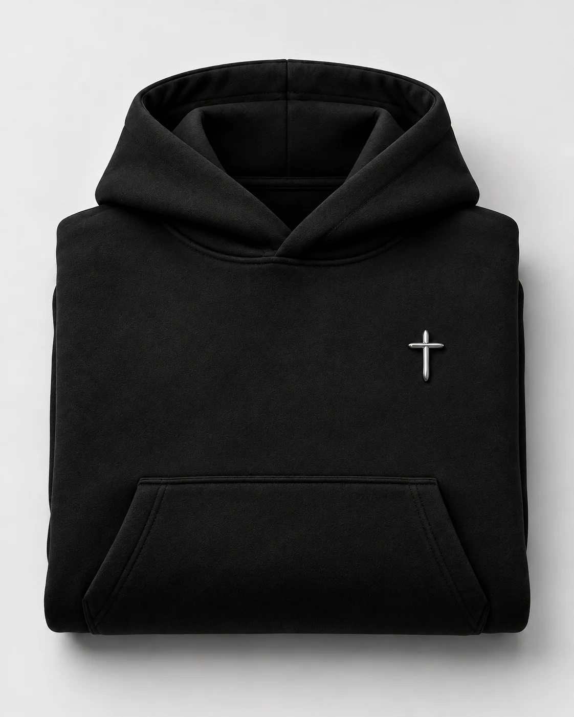 Folded black VIA hoodie product concept